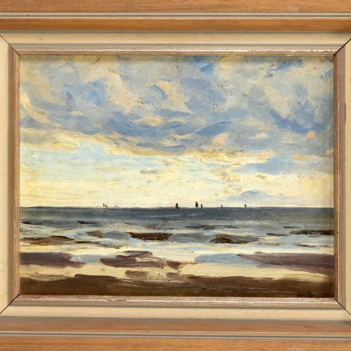 Null monogrammed WB, 1st half of 20th century, seascape with distant boats, oil &hellip;