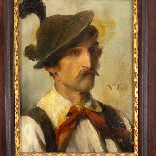 Null Wilhelm Leibl (1844-1900) (attrib.), Ritratto di giovane uomo con cappello &hellip;