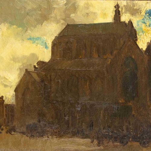 Null Jacobus Cornelis Wijnandus Cossaar (1874-1966)，荷兰建筑和圣物画家。教堂广场，用泥土的颜色勾勒出的作品，&hellip;