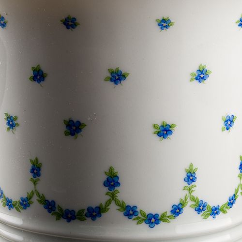 Vase in white porcelain with blue decorations, perforated edge, marked Wallendor&hellip;