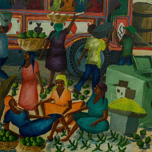Haiti scene acrylic on canvas, signed, framed, 35 x 56 cm