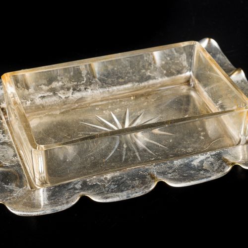 Three objects in cut crystal including two bowls with metal base and a small box&hellip;