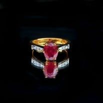 Yellow and white gold plated 925 silver ring with ruby and zircons Color: red - &hellip;
