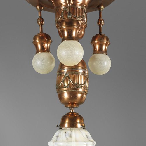 Null 
Deckenlampe
um 1920, gemarkt Stellax, Kupferblech getrieben und poliert, s&hellip;