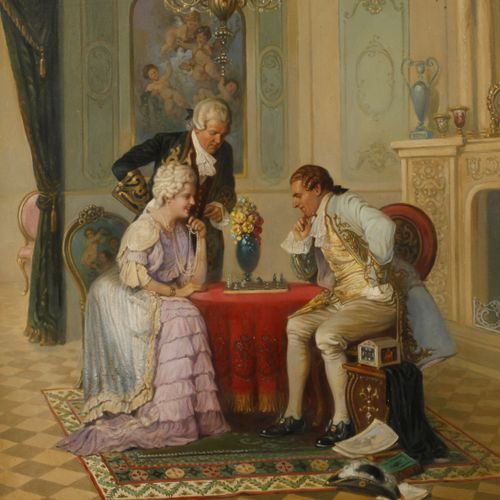 Null 
Ludwig Augustin, Playing chess
young couple and elderly gentleman, at the &hellip;