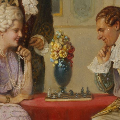 Null 
Ludwig Augustin, Au jeu d'échecs
jeune couple et homme âgé, à table dans u&hellip;