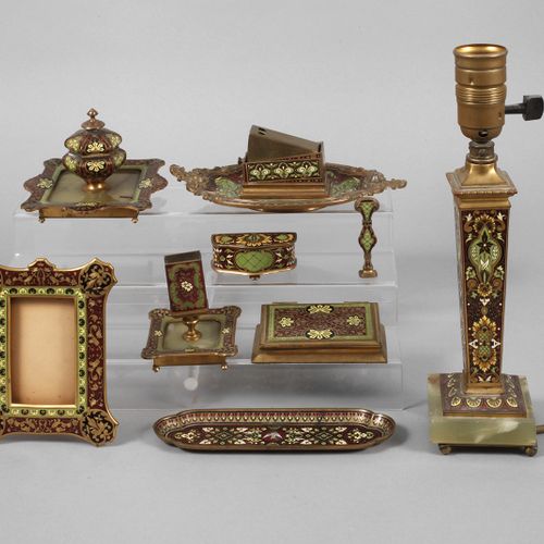 Null 
Large desk set enamel
around 1900, stamped A.(lfred) Stübbe Berlin, brass &hellip;