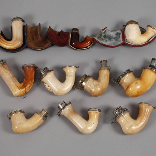 Null 
Assorted pipe bowls
19th c., ten pieces, all made of meerschaum, the mount&hellip;