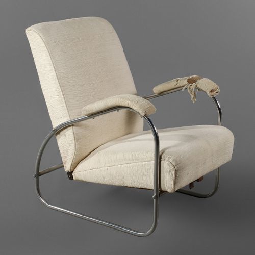 Null 
Tubular steel recliner chair
probably Czech Republic, 1930s, chromed tubul&hellip;