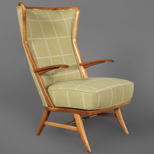 Null 
Poltrona alta
Italia, anni '50, legno massiccio di ciliegio, comoda sedia &hellip;