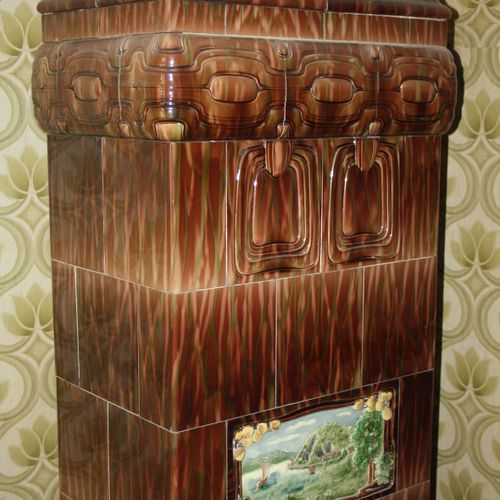 Null 
Art Nouveau tiled stove
German, circa 1900, tiles with brown running glaze&hellip;