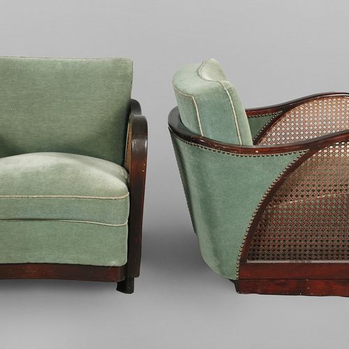 Null 
Pair of upholstered armchairs art deco
German, 1930s, beech bentwood stain&hellip;