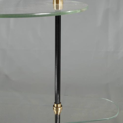 Null 
Glass shelf
1960s, kidney-shaped shelf etagére, made of fluted black strut&hellip;
