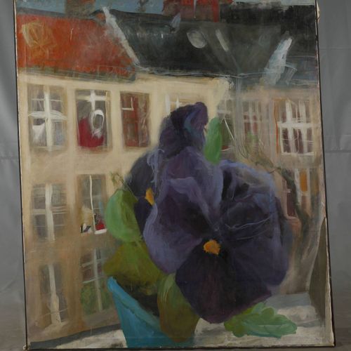 Null 
Barbara Bigalke，attr，《窗边的三色堇》。
房屋前的紫罗兰三色堇静物画，布面油画，背面刻有 "Bigalke [19]81"，需要&hellip;