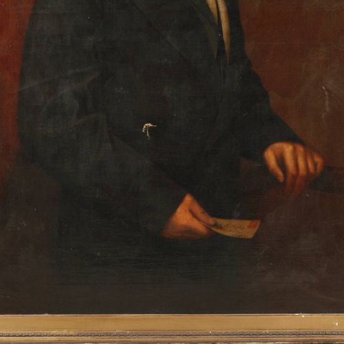 Null 
阿尔弗雷德-S-毕晓普，一个绅士的肖像
晚期Biedermeier半身肖像，一个站立的年轻男子，有繁茂的宠爱，穿着连衣裙，右手拿着一封信，精细的釉面&hellip;