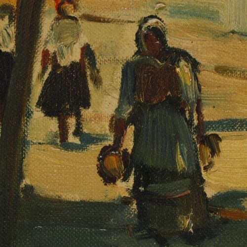 Null 
"Karlova"
village street shone by the sun with some passers-by, impasto pa&hellip;