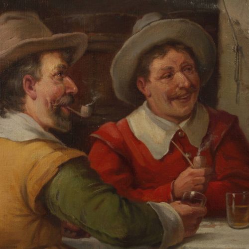 Null 
阿道夫-劳弗，在酒窖里
一群穿着老荷兰服装的绅士，在酒窖里喝酒，低凹陷的风俗画，布面油画，20世纪中期，右下角有签名 "A. Raufer"，画布是&hellip;