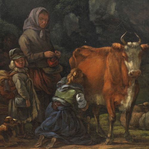 Null 
Bukolische Landschaft
Bauernfamilie mit ihrer Herde aus Kühen und Schafen,&hellip;