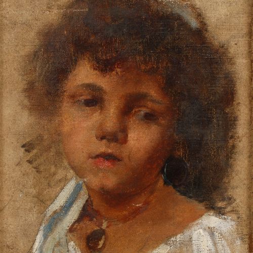 Null 
一个女孩的研究
带耳环和项链的年轻女孩的头像，轻快地捕捉肖像研究，油画在铅笔画上，安装在纸板上，19世纪，没有签名，缺乏保存，有框架，折叠尺寸约28&hellip;