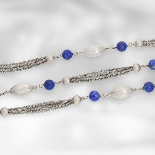 Null Necklace: long vintage white gold necklace with lapis lazuli beads, 14K gol&hellip;