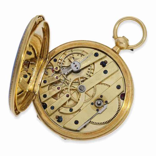 Null Reloj de bolsillo: pequeño reloj de caza de oro/esmalte muy fino con pintur&hellip;