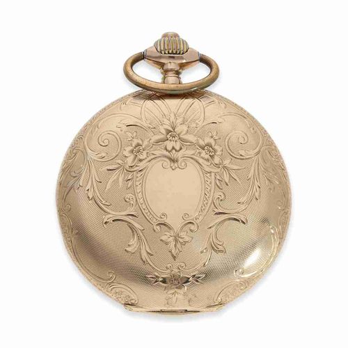 Null Montre de poche : belle grande montre de chasse Art Nouveau en or, Tavannes&hellip;