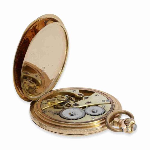 Null Orologio da tasca: attraente grande orologio da caccia in oro Art Nouveau, &hellip;