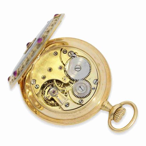 Null Taschenuhr: sehr hochwertige und ungewöhnliche Gold/Emaille-Damenuhr mit Ru&hellip;
