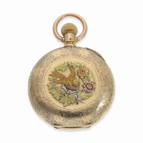 Null Montre de poche : montre de chasse américaine Art Nouveau splendeur excepti&hellip;