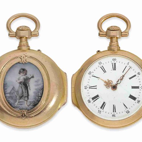 Null Montre de poche : montre de dame miniature Louis XV en or et émail, Vachero&hellip;