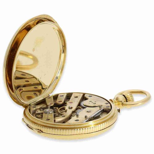 Null Taschenuhr: prächtige Jagduhr aus Gold/Email mit Diamanten besetzt, hergest&hellip;