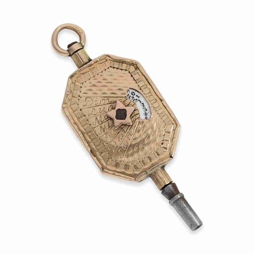 Null Uhrenschlüssel: musealer goldener Spindeluhrschlüssel mit manuellem Kalende&hellip;
