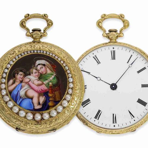 Null Montre de poche : lépine exquise avec peinture émaillée très fine et sertis&hellip;