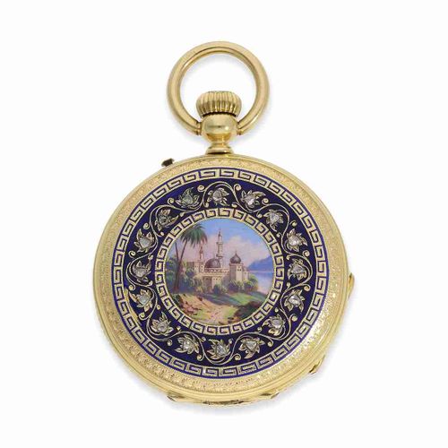 Null Reloj de bolsillo: magnífico reloj de caza de oro/esmalte engastado con dia&hellip;