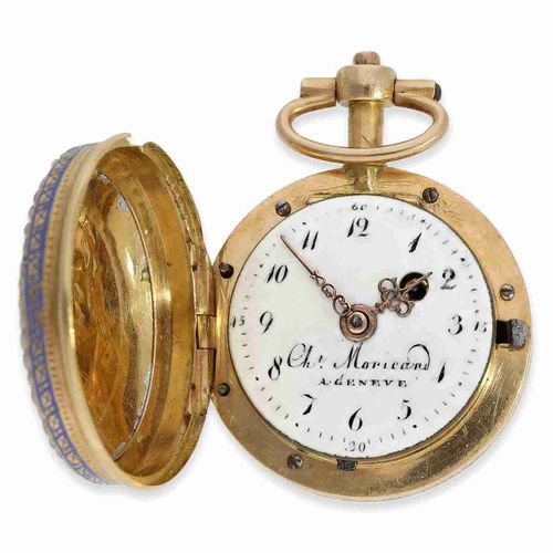 Null Pocket watch: very rare miniature gold/enamel lady's hunting case watch set&hellip;