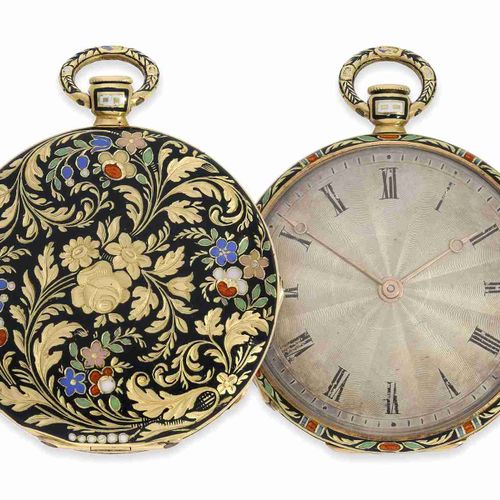 Null Pocket watch: very fine gold/ enamel lepine with special enamelling techniq&hellip;