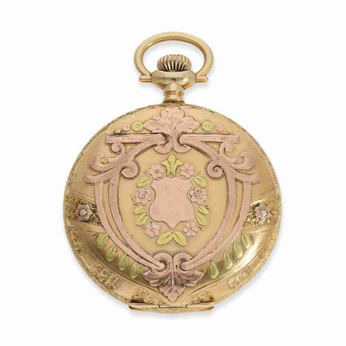 Null Pocket watch: American splendour hunting case watch, 3-colour gold case, to&hellip;