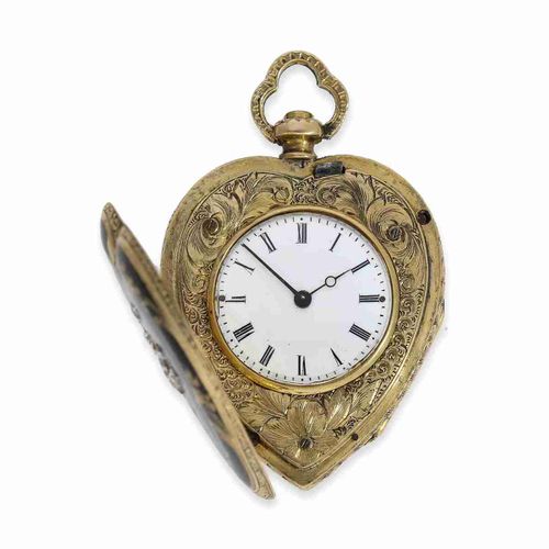 Null Pendant watch/form watch: rare gold/enamel form watch "Heart" with diamond &hellip;
