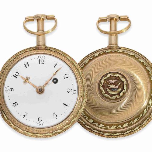 Null Pocket watch: very fine early 4-colour cylinder watch repeater, 20K gold, F&hellip;