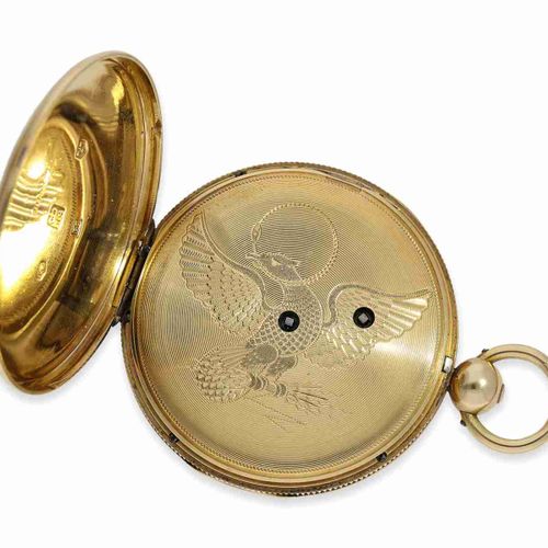 Null Taschenuhr: große, technisch interessante Goldtaschenuhr mit früher Massey-&hellip;