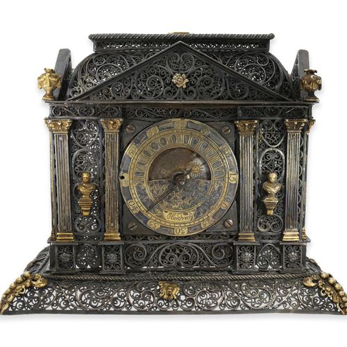 Null 台钟：博物馆式的巴洛克天文台钟，带敲击装置，马蒂亚斯-海德里希汉堡1676年出品

约。13.5 × 8.5 × 11.5厘米，特殊的表壳质量，银/金&hellip;