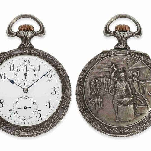 Null 怀表：精致的新艺术运动浮雕表，带闹钟，Fabrique d'Horlogerie Renova Le Locle，约1910年。

约。直径53.5毫&hellip;