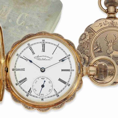 Null Montre de poche : très belle montre de chasse Art Nouveau en or massif avec&hellip;