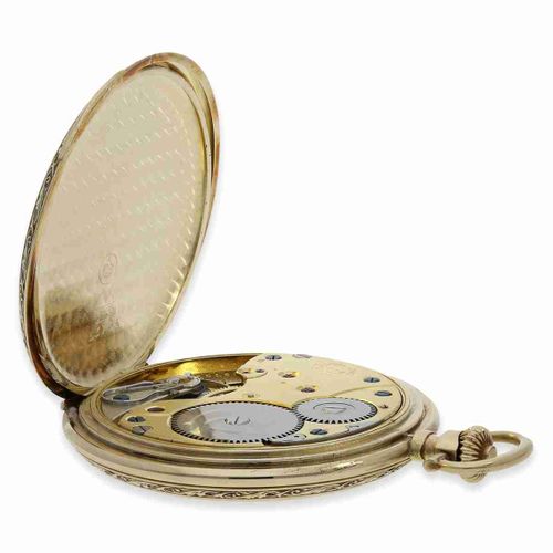 Null 怀表：罕见的朗格艺术时期的金质猎装表，带原盒，编号53764

直径52毫米，约87克，14K金，非常有吸引力的狩猎表。直径52毫米，约87克，14K&hellip;
