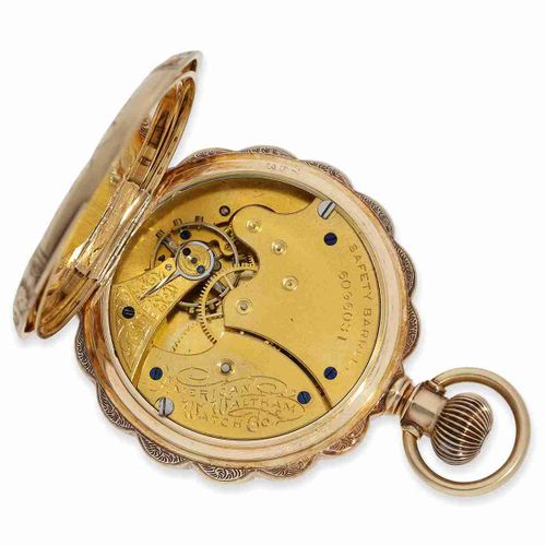 Null Pocket watch: very beautiful solid gold Art Nouveau hunting case watch with&hellip;