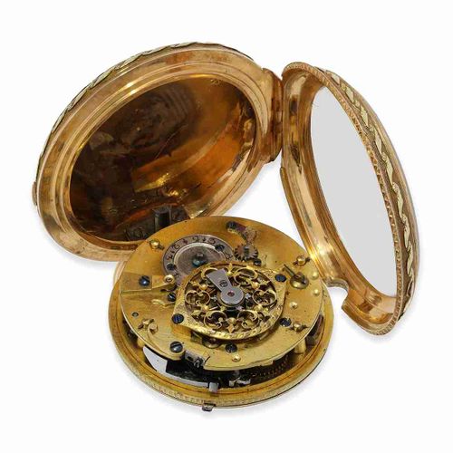 Null Pocket watch: very fine early 4-colour cylinder watch repeater, 20K gold, F&hellip;