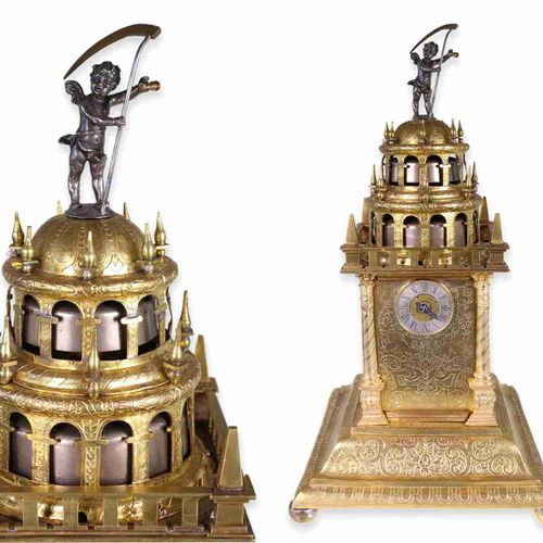 Null 台钟：特别大的博物馆质量的文艺复兴时期的台钟，带敲击装置，约1600年

约。高43厘米，底座约22×22厘米，火镀铜底座上有4条球腿（其中2条已更换&hellip;