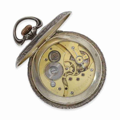 Null Taschenuhr: feine Jugendstil-Reliefuhr mit Alarm, Fabrique d'Horlogerie Ren&hellip;