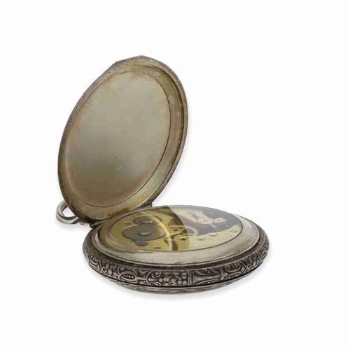Null Montre de poche : belle montre Art Nouveau en relief avec alarme, Fabrique &hellip;