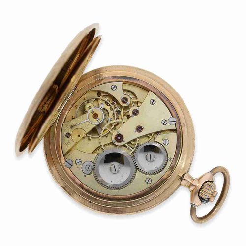 Null Montre de poche : belle grande montre de chasse Art Nouveau en or, Tavannes&hellip;